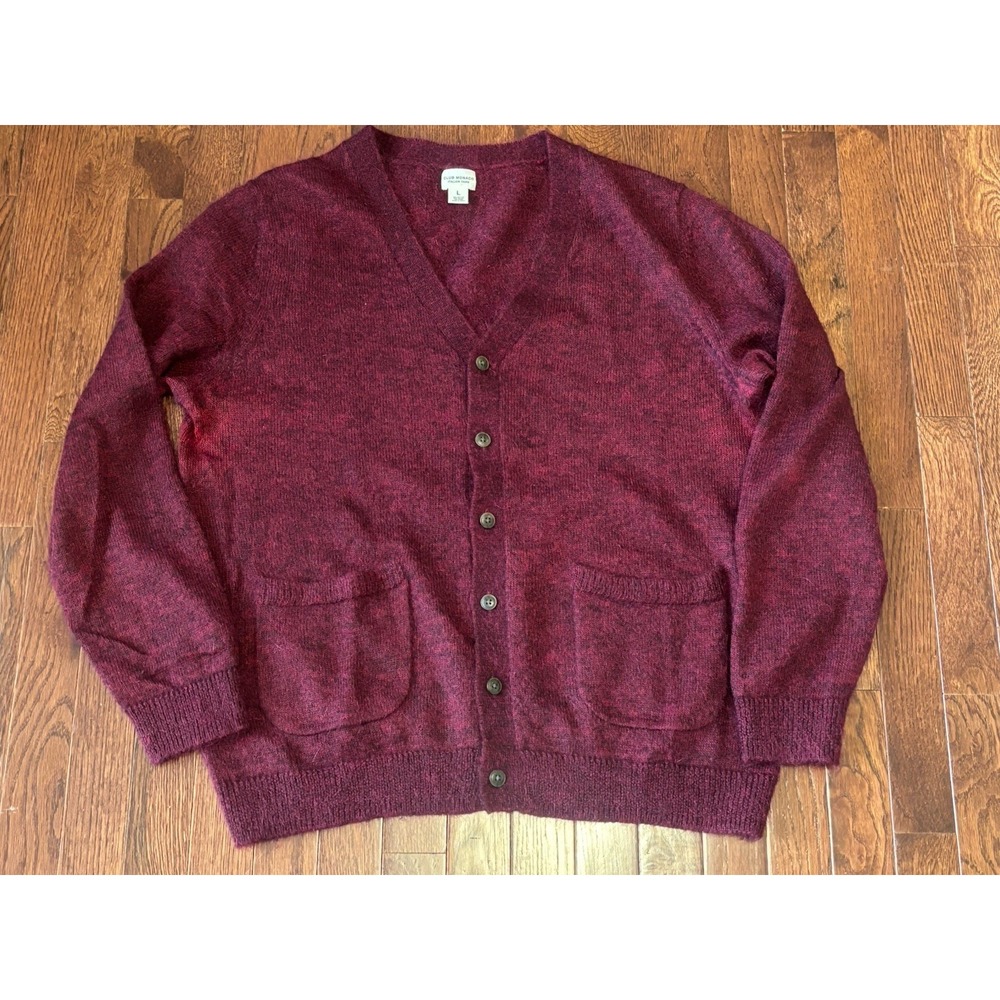 CLUB MONACO Mohair Cardigan Mens Large Grandpa Jumper‎ Maroon